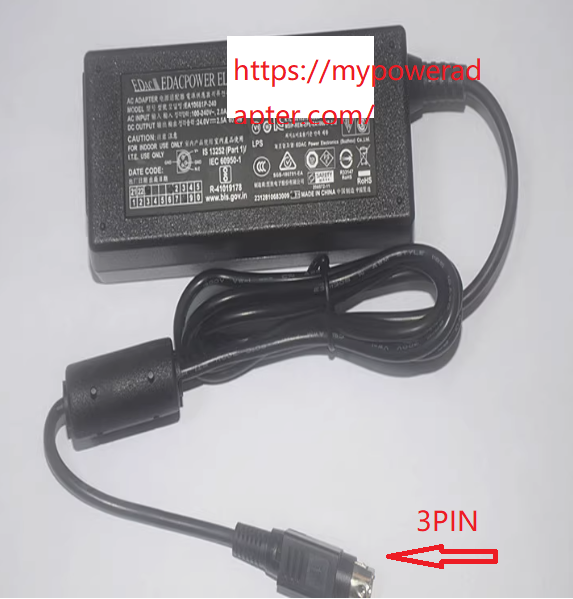 NEW EDAC EDACPOWER ELEC EA10681P-240 24V 2.5A 60W 3 Pin Ac Adapter for POS System P